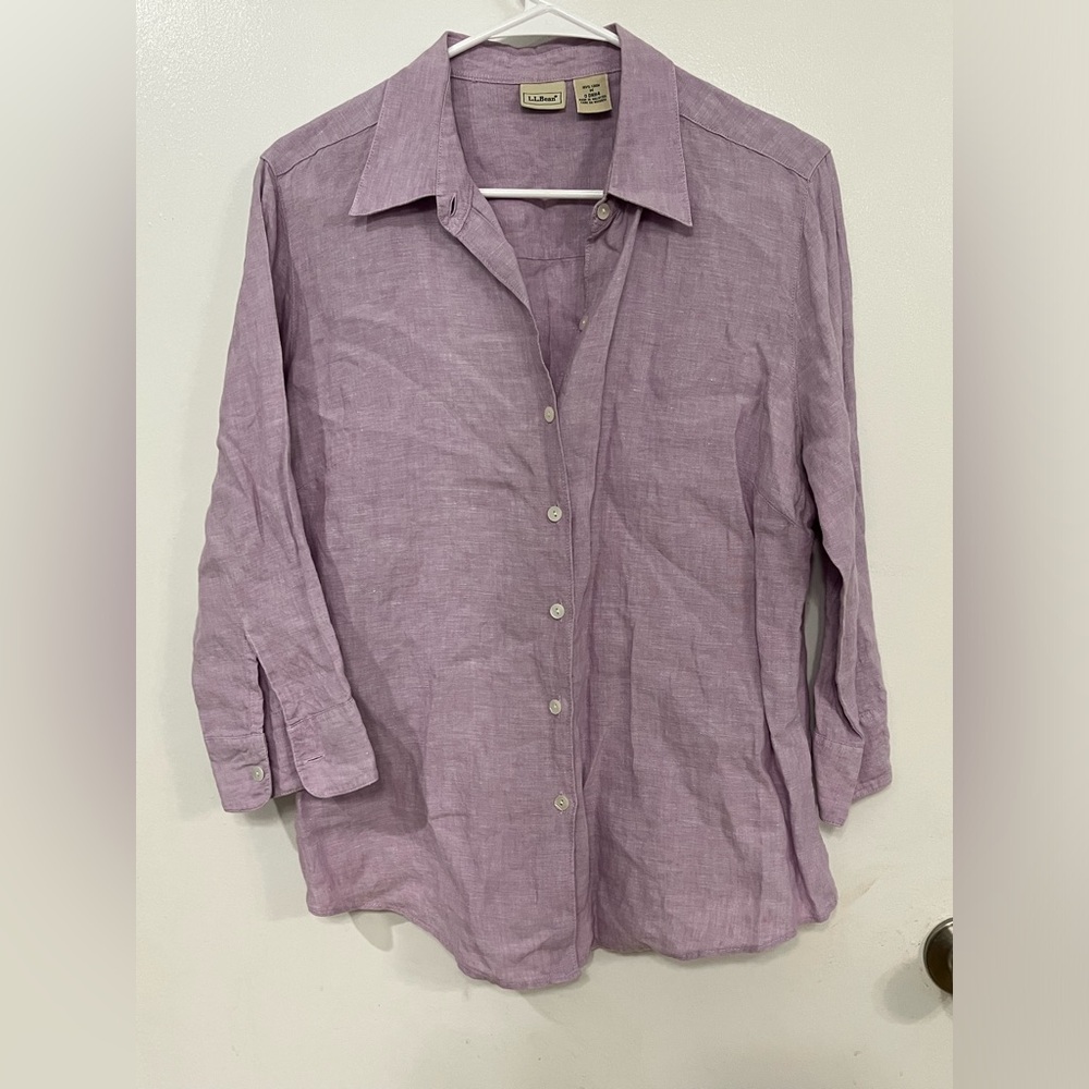 L.L. Bean Lavender Linen Button-Up Shirt, size medium - Picture 2 of 6